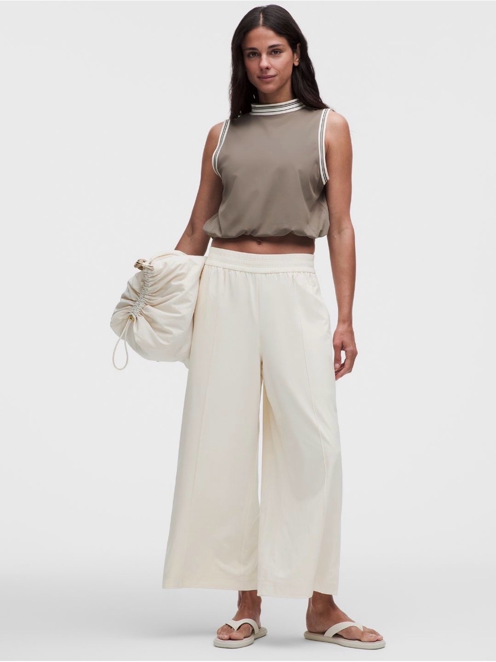 Lululemon Stretch Woven Ruffle-Waist Wide-Leg Crop Light Ivory XXXS